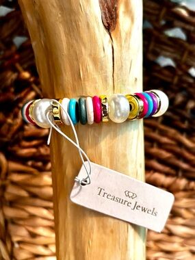 Treasure Jewels Colorful Pearl & Bead Stretch Bracelet